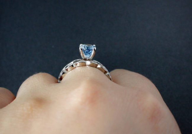 1 CT Oval Cut Blue Aquamarine White Gold Over On 925 Sterling Silver Wedding Ring Set