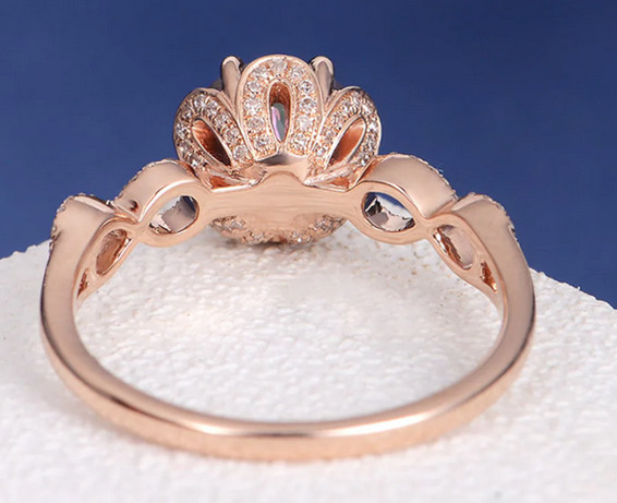 1 CT Round Cut Peach Morganite Rose Gold Over On 925 Sterling Silver Halo Women Infinity Anniversary Gift Ring