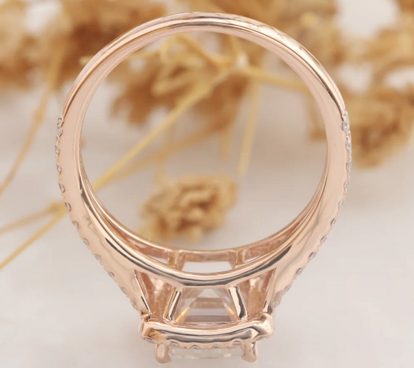 2 CT Emerald Cut Rose Gold Over On 925 Sterling Silver Split Shanks Accents Engagement Ring - atjewels.in