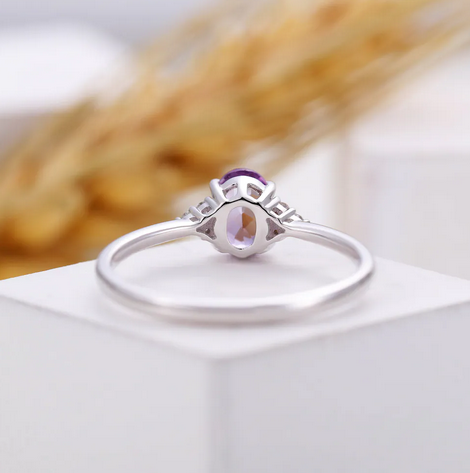 1 CT Oval Cut Amethyst & CZ Diamond White Gold Over On 925 Sterling Silver Solitaire W/Accents Ring