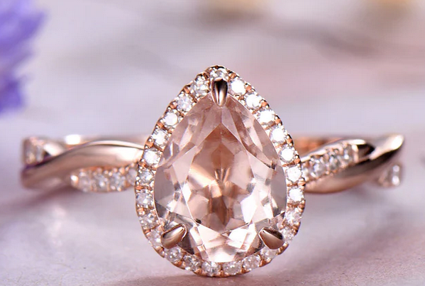 CT Pear Cut Pink Morganite CZ Diamond Rose Gold Over On 925