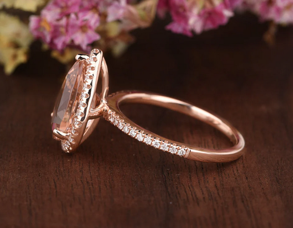 1 CT Pear Cut Morganite Rose Gold Over On 925 Sterling Silver Halo Anniversary Ring