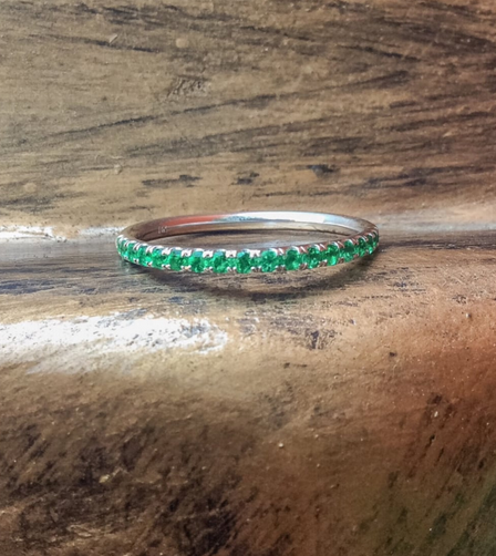 0.75 CT Round Cut Green Emerald White Gold Over On 925 Sterling Silver Promise Band Ring