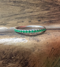 0.75 CT Round Cut Green Emerald White Gold Over On 925 Sterling Silver Promise Band Ring