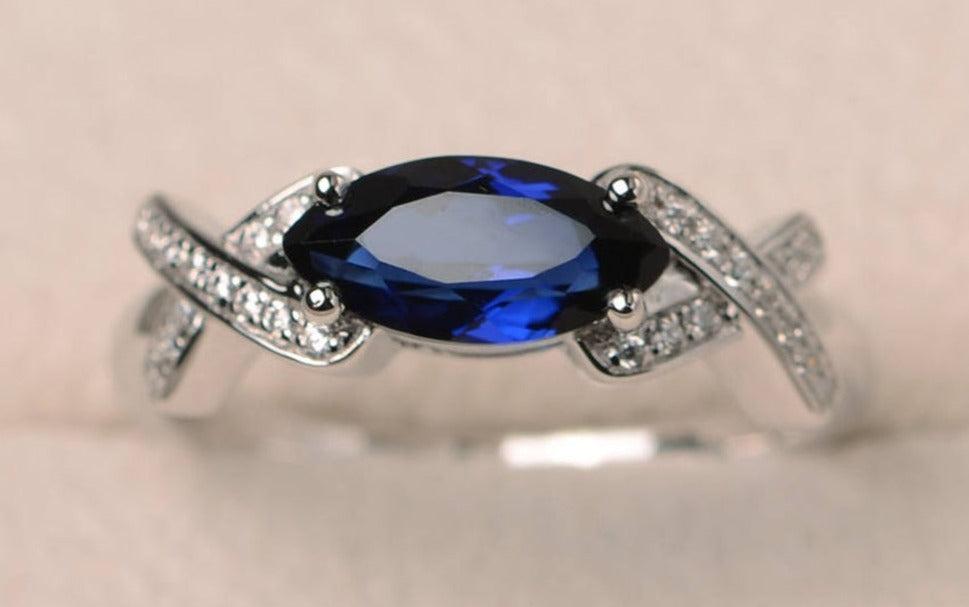 2 CT Marquise Cut Blue Sapphire Diamond 925 Sterling Silver Women Anniversary Ring
