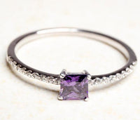 0.50 CT 925 Sterling Silver Amethyst Princess Cut Diamond Anniversary Ring