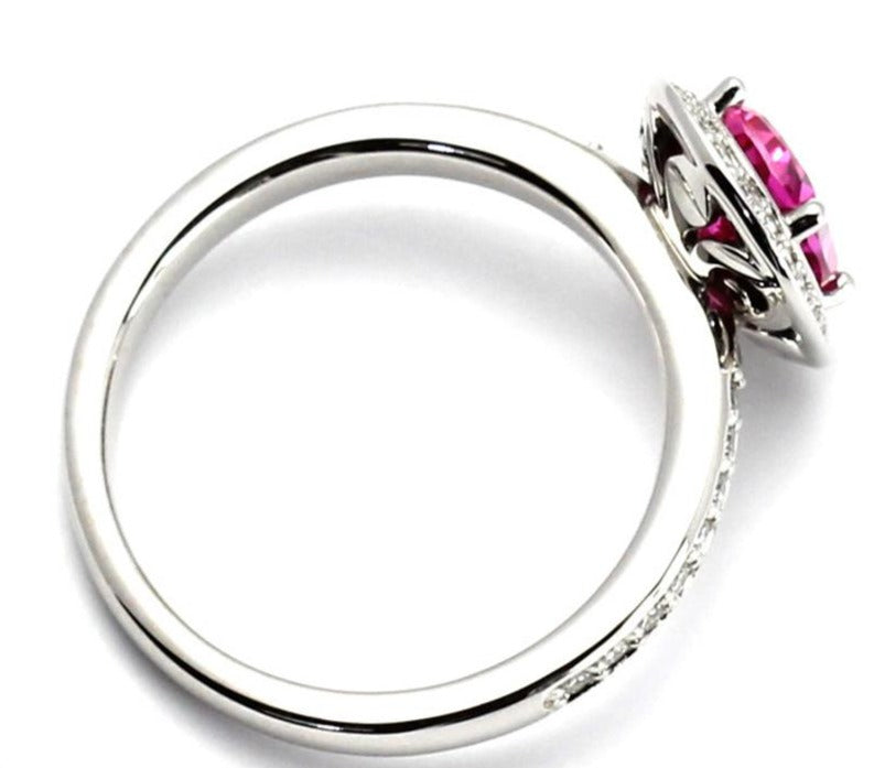 2 CT 925 Sterling Silver Pink Sapphire Cushion Cut Diamond Unique Engagement Halo Ring