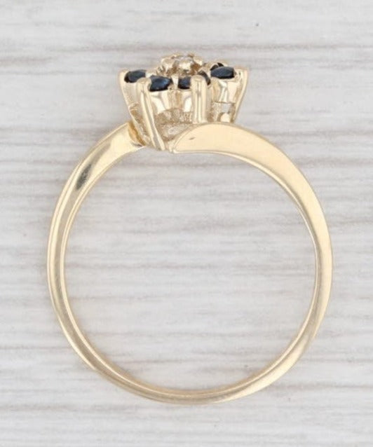 0.33 CT Round Cut Blue Sapphire Diamond 925 Sterling Silver Women Anniversary Flower Bypass Ring