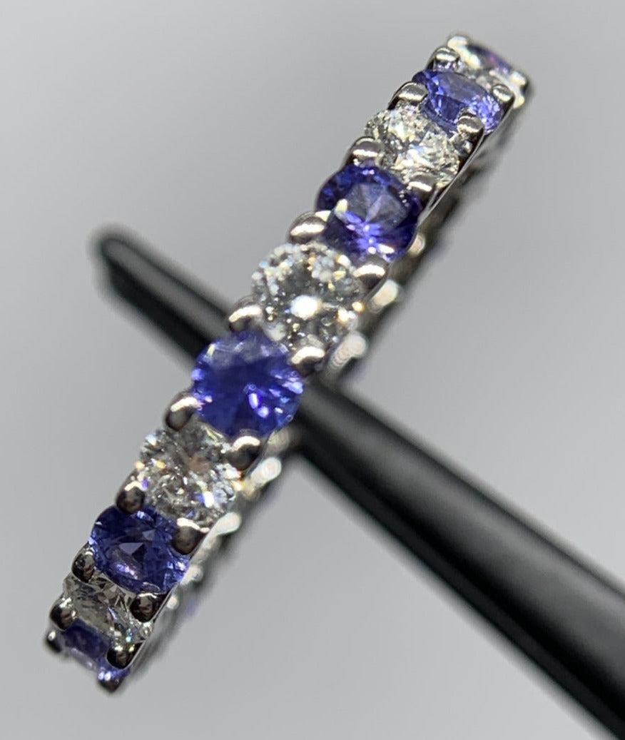 2 CT Round Cut Blue Sapphire Diamond 925 Sterling Silver Women Anniversary Band Ring