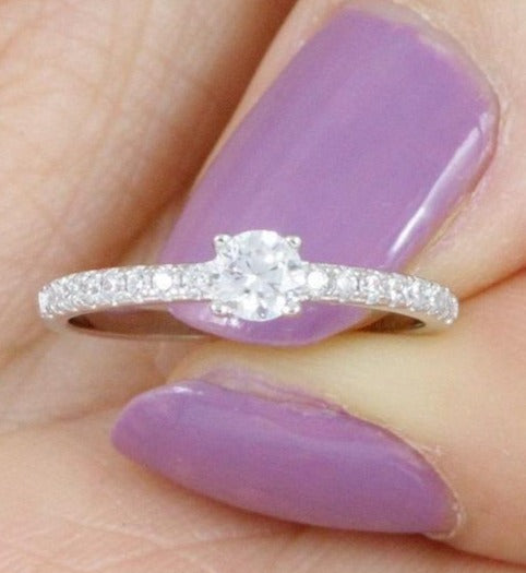 0.25 CT Round Cut CZ Diamond 925 sterling Silver Wedding Engagement Solitaire Band Ring