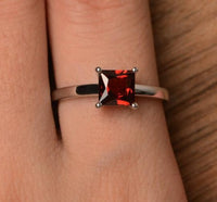 1 CT Princess cut Garnet Red Diamond 925 Sterling Silver Women Solitaire Promise Ring  Gift For Her