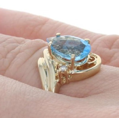 2 CT Pear Cut Blue Topaz Diamond 925 Sterling Silver Anniversary Bypass Ring