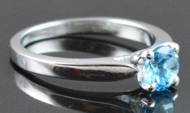 1 CT Round Cut Blue Topaz White Gold Over 925 Sterling Sliver Women Anniversary Promise Ring