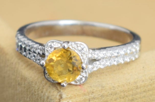 1 CT Round Cut Citrine Yellow Diamond 925 Sterling Silver Women Engagement Halo Ring