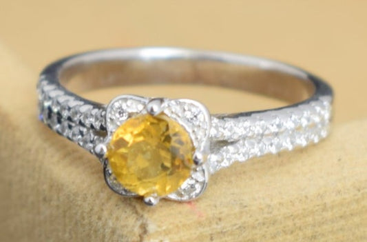 1 CT Round Cut Citrine Yellow Diamond 925 Sterling Silver Women Engagement Halo Ring