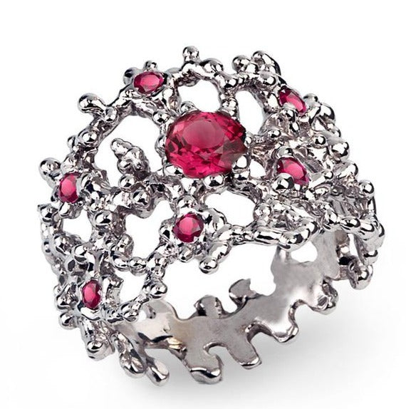1 CT 925 Sterling Silver Red Ruby Round Cut Wedding Band Ring