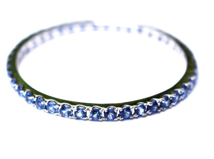 1 CT Round Cut Blue Sapphire Diamond Half Eternity Wedding Band Ring