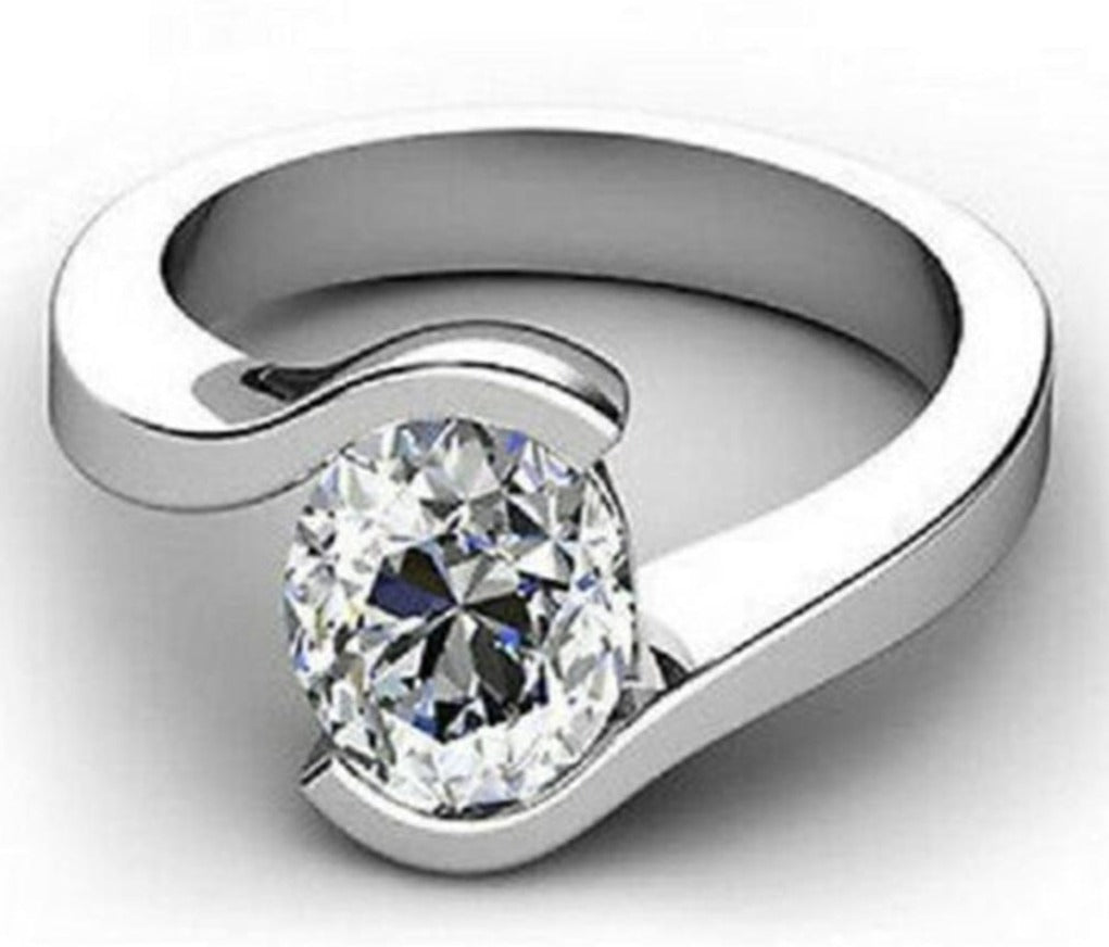 1 CT Oval Cut Diamond 925 Sterling Silver Woman's Engagement Bypass Solitaire Ring