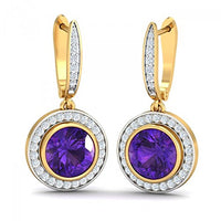 atjewels 14K Yellow Gold Over on .925 Sterling Silver Round Cut amethyst & White CZ Drop Earrings For Women's MOTHER'S DAY SPECIAL OFFER - atjewels.in