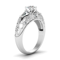 atjewels 18K White Gold Over Solid 925 Sterling Silver Round & Baguette Cut Bezel Setting Solitaire with Accents Ring Free Size MOTHER'S DAY SPECIAL OFFER - atjewels.in