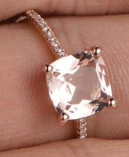 2 CT Cushion Cut Morganite Pink Diamond 925 Sterling Silver Women Engagement Halo Ring Gift For Her