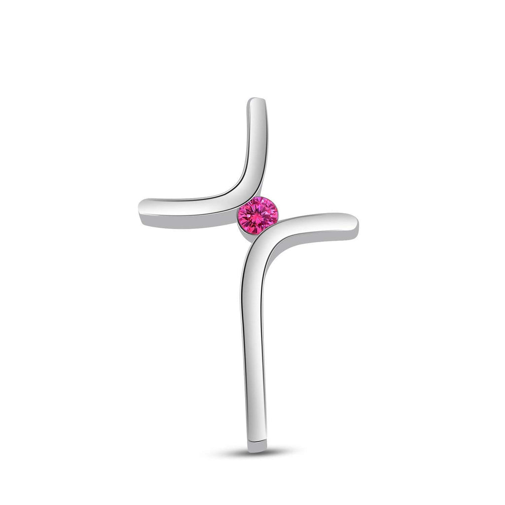 atjewels 18K White Gold on 925 Sterling Pink Sapphire Cross Pendant MOTHER'S DAY SPECIAL OFFER - atjewels.in