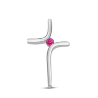 atjewels 18K White Gold on 925 Sterling Pink Sapphire Cross Pendant MOTHER'S DAY SPECIAL OFFER - atjewels.in