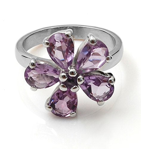 atjewels Pear Cut Amethyst In Sterling Silver Five Stone Ring Size US 6 MOTHER'S DAY SPECIAL OFFER - atjewels.in