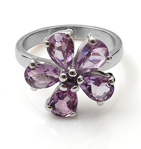 atjewels Pear Cut Amethyst In Sterling Silver Five Stone Ring Size US 6 MOTHER'S DAY SPECIAL OFFER - atjewels.in