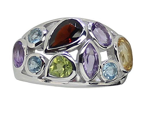 atjewels bezel set gemstones In Sterling Silver Cocktail Ring Size US 6 MOTHER'S DAY SPECIAL OFFER - atjewels.in