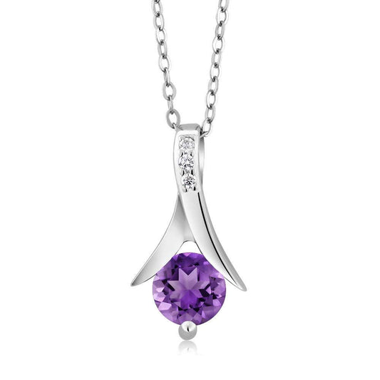 atjewels .925 Sterling Silver Round Cut Purple Amethyst & White CZ Solitaire Pendant For Women's MOTHER'S DAY SPECIAL OFFER - atjewels.in