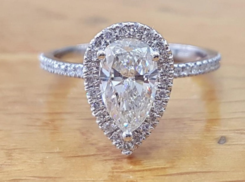 1 CT 925 Sterling Silver Pear Cut Diamond Anniversary & Engagement Halo Ring
