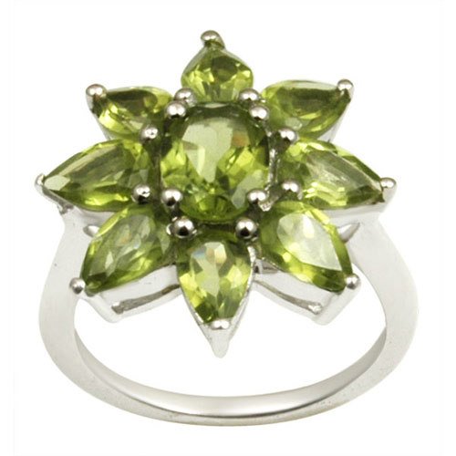 atjewels Oval and Pear Cut Green Sapphire In Sterling Silver Flower Fancy Ring Size US 7 MOTHER'S DAY SPECIAL OFFER - atjewels.in