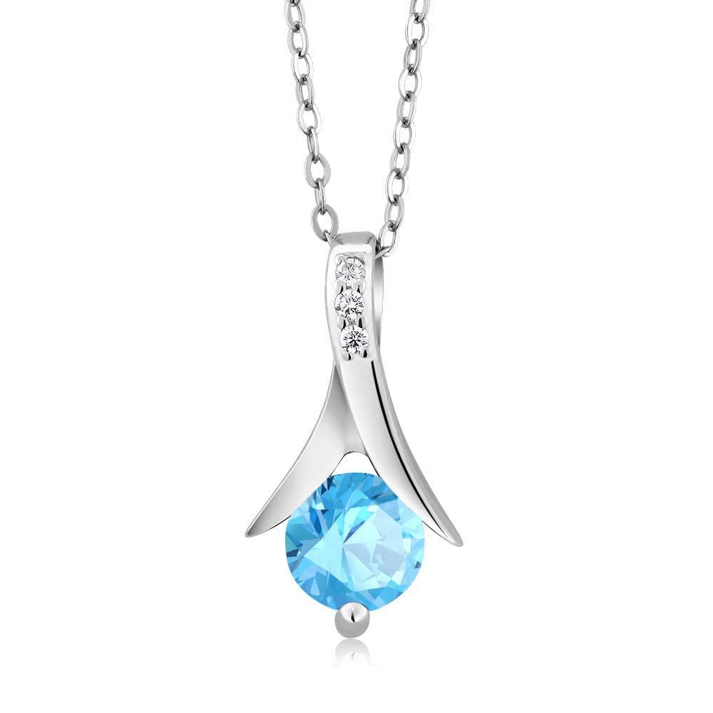 atjewels .925 Sterling Silver Round Cut Blue Aquamarine & White CZ Solitaire Pendant For Women's MOTHER'S DAY SPECIAL OFFER - atjewels.in