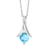 atjewels .925 Sterling Silver Round Cut Blue Aquamarine & White CZ Solitaire Pendant For Women's MOTHER'S DAY SPECIAL OFFER - atjewels.in