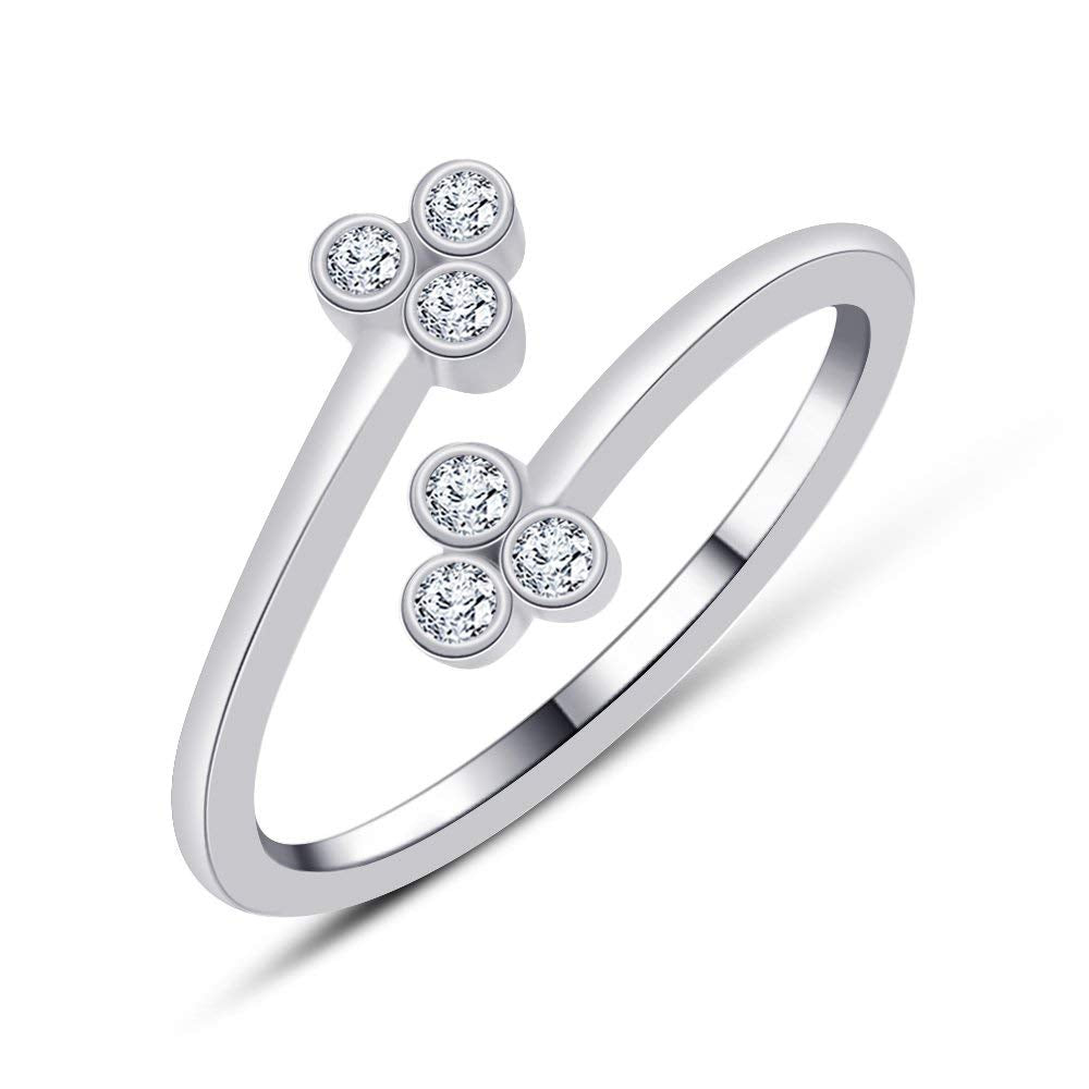 atjewels Bypass Adjustable ToeRing in 14K White Gold Plated On Sterling Silver Gemstone Variation For Women's - atjewels.in