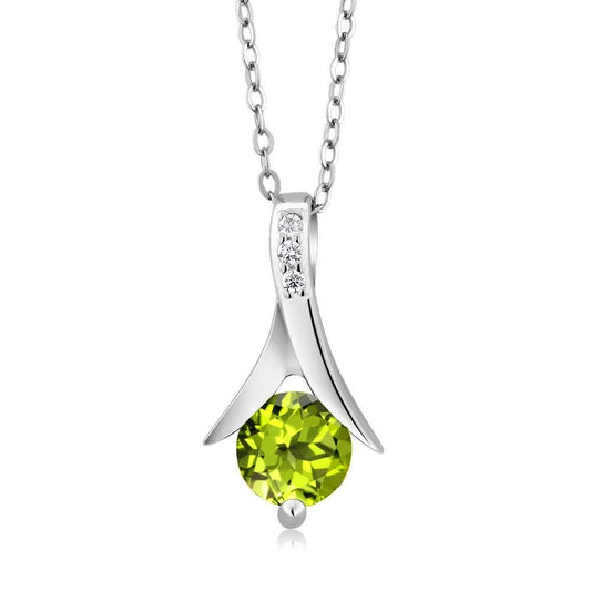 atjewels .925 Sterling Silver Round Cut Olive Green Peridot & White CZ Solitaire Pendant For Women's MOTHER'S DAY SPECIAL OFFER - atjewels.in