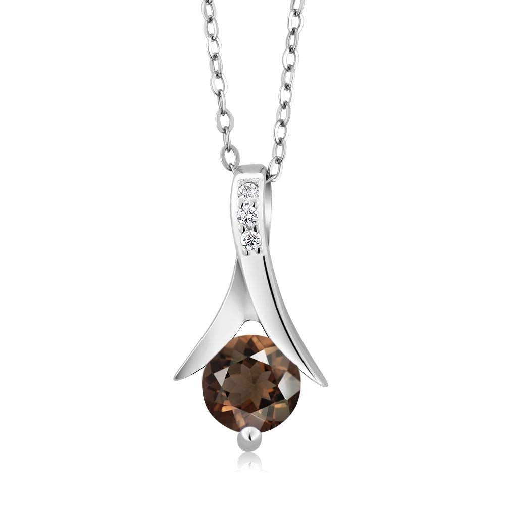 atjewels .925 Sterling Silver Round Cut Brown Smoky Quartz & White CZ Solitaire Pendant For Women's MOTHER'S DAY SPECIAL OFFER - atjewels.in