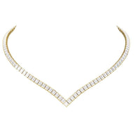 14k Solid Yellow Gold Over 925 Sterling Silver 50CT Brilliant Cut Simulated Diamond Tennis 16" Necklace - atjewels.in
