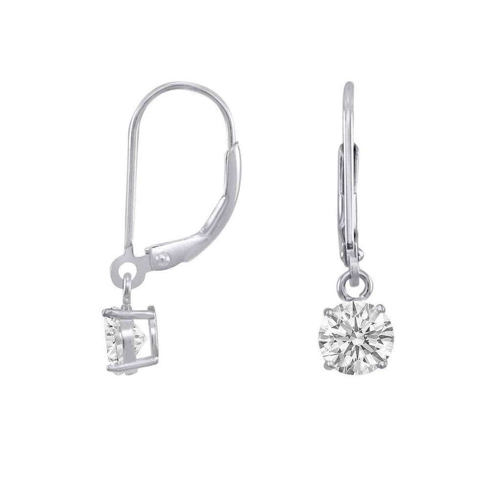 atjewels 14K White Gold Over 925 Sterling Round White Zirconia Lever Back Dangle Earrings MOTHER'S DAY SPECIAL OFFER - atjewels.in