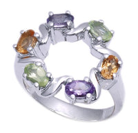 atjewels 925 Sterling Silver Oval Cut MultiColor Stone Cocktail Ring Size US 6.5 MOTHER'S DAY SPECIAL OFFER - atjewels.in