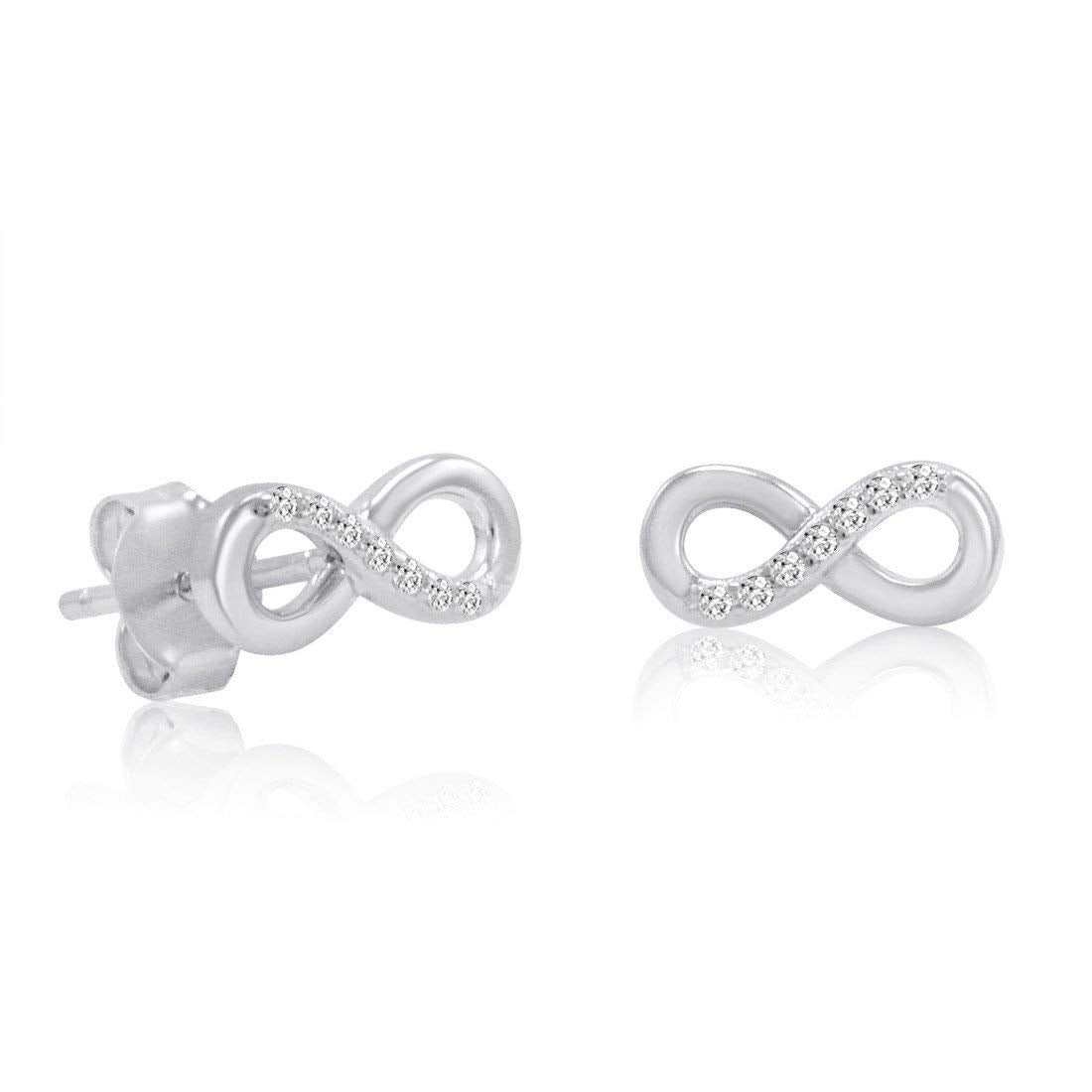 atjewels Infinity Stud Earrings In White Round Zirconia with 14K White Gold Over 925 Sterling Silver MOTHER'S DAY SPECIAL OFFER - atjewels.in