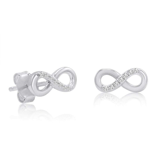 atjewels Infinity Stud Earrings In White Round Zirconia with 14K White Gold Over 925 Sterling Silver MOTHER'S DAY SPECIAL OFFER - atjewels.in