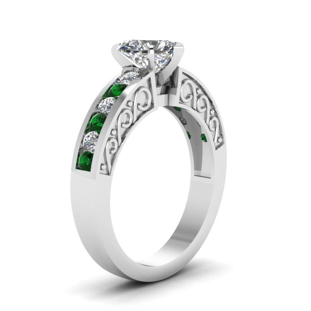 atjewels 18K White Gold Over .925 Silver White & Green Diamond Solitaire W/ Accent Ring For Women MOTHER'S DAY SPECIAL OFFER - atjewels.in