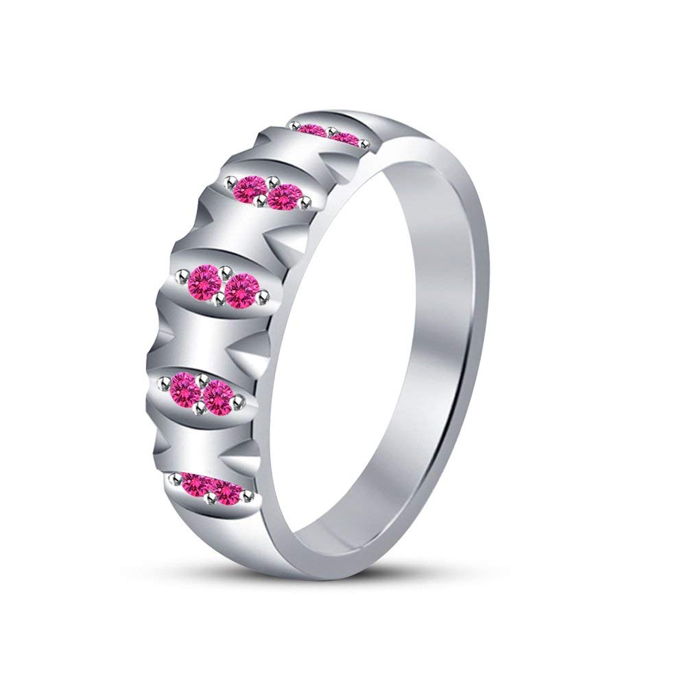 atjewels 14k White Gold Over 925 Silver Pink Sapphire Bridal Ring Set Size US 5 MOTHER'S DAY SPECIAL OFFER - atjewels.in