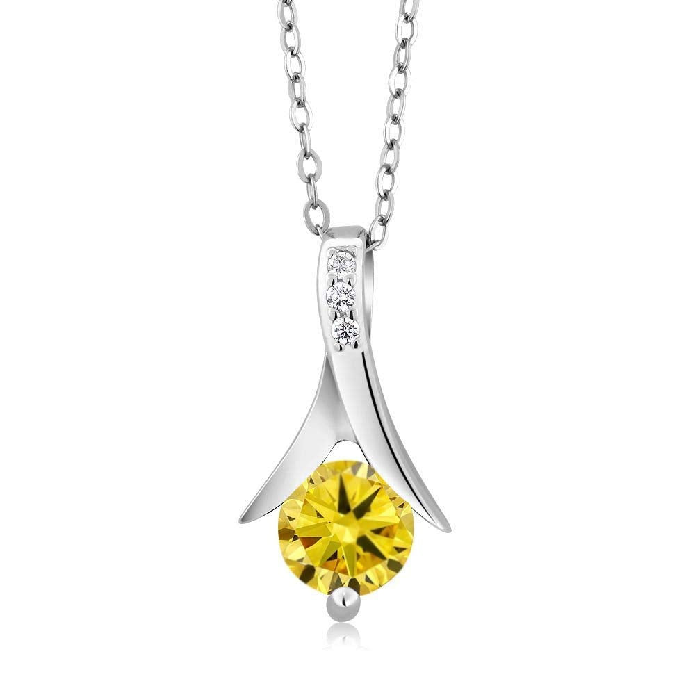 atjewels .925 Sterling Silver Round Cut Yellow Citrine & White CZ Solitaire Pendant For Women's MOTHER'S DAY SPECIAL OFFER - atjewels.in