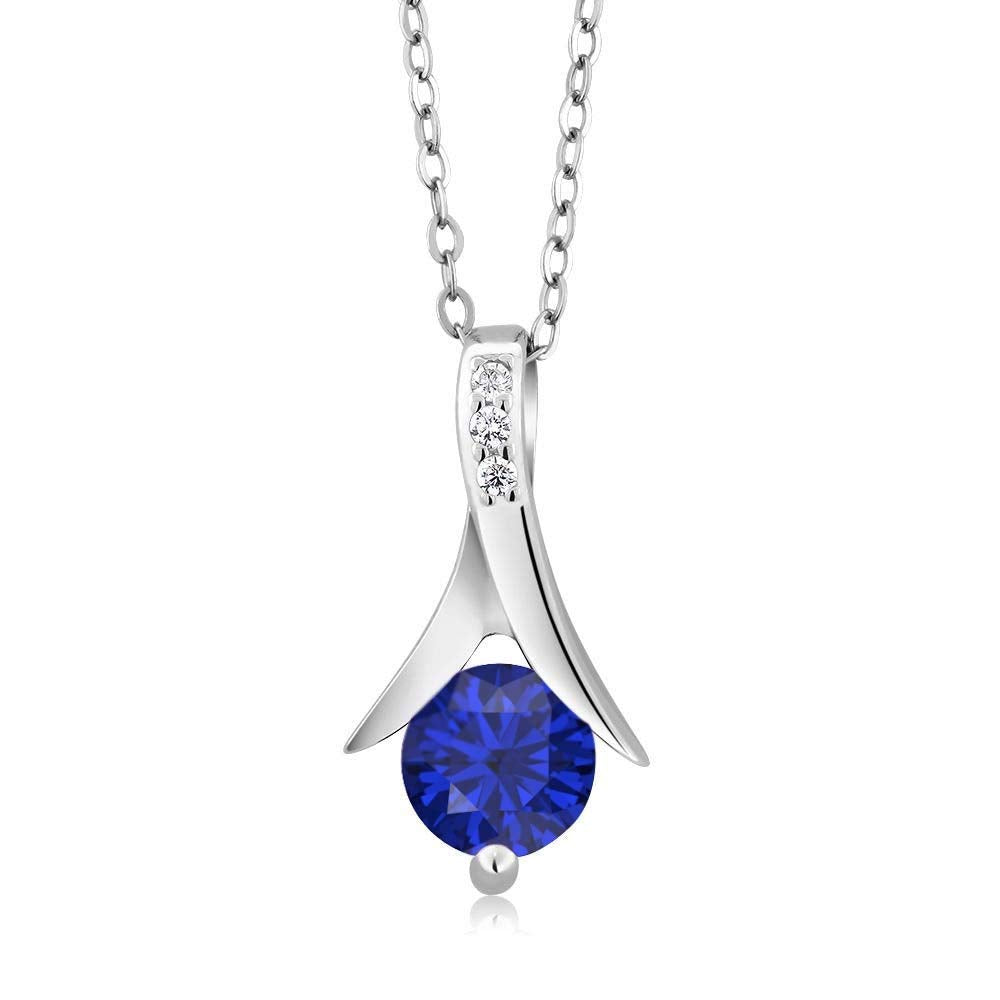 atjewels .925 Sterling Silver Round Cut Blue Sapphire & White CZ Solitaire Pendant For Women's MOTHER'S DAY SPECIAL OFFER - atjewels.in
