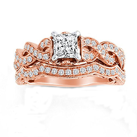 atjewels 14k Rose Gold Over .925 Silver 1.25 CT BRIDAL SET Princess Cut Engagement Ring MOTHER'S DAY SPECIAL OFFER - atjewels.in
