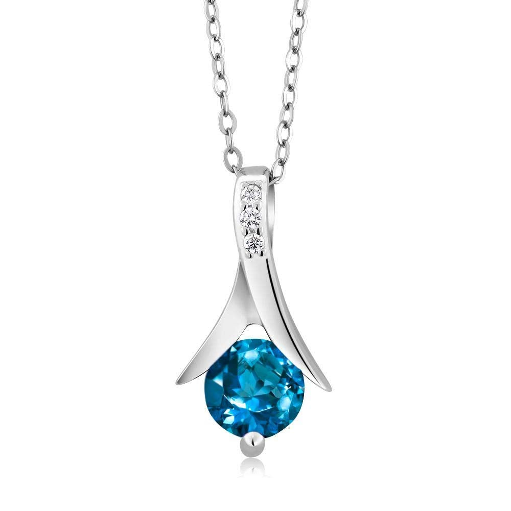 atjewels .925 Sterling Silver Round Cut Blue Topaz & White CZ Solitaire Pendant For Women's MOTHER'S DAY SPECIAL OFFER - atjewels.in