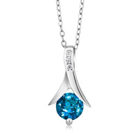 atjewels .925 Sterling Silver Round Cut Blue Topaz & White CZ Solitaire Pendant For Women's MOTHER'S DAY SPECIAL OFFER - atjewels.in